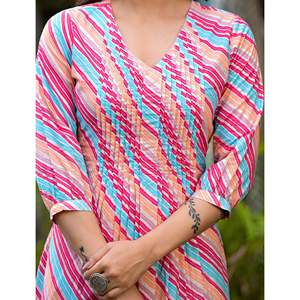 Multi Cotton Casual Straight Kurti Breathable Lehariya Design XS Size Floor-Length Knee-Length Options Natural ODM for Club Day - Product Image 2