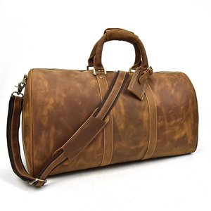Genuine Leather Foldable Portable Weekender <b>Duffel</b> <b>Bag</b> with Large Capacity Vintage Style Waterproof Zipper Closure for Travel - Product Image 1