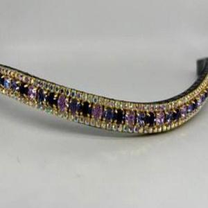 Diamantes de imitación con forma de onda de 3 filas, cristales multicolor, mega ostentosos, cadena de diamantes, banda de cuero genuino negro para cejas de caballo - Product Image 3