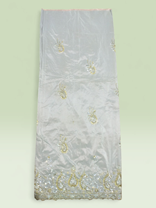 White Luxury Beaded George <b>Fabric</b> with Gold & Silver Crystal Embroidery for Nigerian Bridal Wedding Wear - Product Image 2