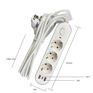 ปลั๊กพ่วง 3 ช่อง พร้อมพอร์ต USB 2 ช่อง และพอร์ต Type C 1 ช่อง, ปลั๊กต่อไฟฟ้าติดผนัง 3680 วัตต์ 16 แอมป์, พร้อมสวิตช์, สายไฟยาว 1.5/3 เมตร - Product Image 2