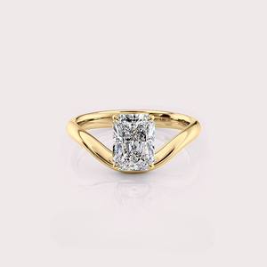 IGI Certified Radiant Cut Lab Grown Diamond Solitaire Engagement <b>Ring</b> in 9K White / Rose & Yellow Gold Modern Sculpted Band - Product Image 6