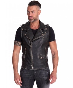 Gilet en cuir de motard pour homme avec gilet en cuir de vache pour style vieilli vintage - Product Image 1