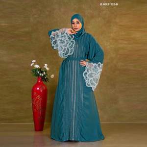 Abaya de créateur en tissu Nida de qualité supérieure, avec manches ornées, robe de soirée vintage longue jusqu'au sol - Product Image 2