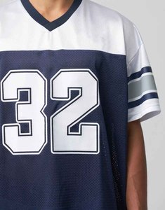 Camiseta de fútbol americano con cuello en V para hombre, número 32, de malla transpirable, manga corta, ajuste holgado, para deportes de equipo, blanca y azul marino - Product Image 5