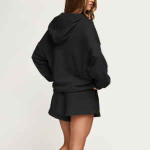 เสื้อสเวตเชิ้ตมีฮู้ดแบบซิปชุดสั้นทำจากผ้าฝ้ายผสมโพลีผ้าเทอร์รี่หรือขนแกะฝรั่งเศสพร้อมป้ายโลโก้ส่วนตัว - Product Image 3