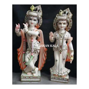 Increíble diseño de mármol indio hecho a mano Radha Krishna escultura con posición de pie uso para la decoración de Adoración del hogar y el templo - Product Image 1