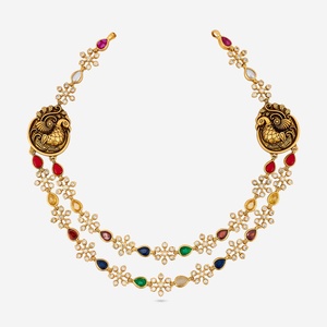 Silver Temple <b>Necklace</b> 185421 Trendy Religious Diamond Pearl Chains for Weddings Engagements Featuring Animal Number Motifs - Product Image 6