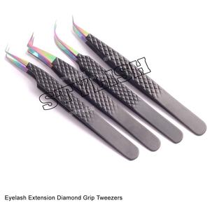 Pince à épiler à extension de cils pointue avec logo personnalisé Diamond Grip Acier inoxydable de haute qualité disponible dans toutes les couleurs pour cils volumineux - Product Image 4