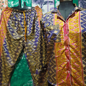 ชุดนอนผ้าไหมอินเดียสำหรับเพื่อนเจ้าสาวชุดนอนสตรีผ้าเนื้อนุ่มใส่สบายพร้อมกางเกงและเสื้อเชิ้ตสำหรับใส่ในฤดูร้อน - Product Image 1