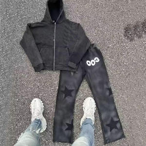 Unisex Plus Size <b>Men</b> Autumn Solid Breathable <b>Thermal</b> Acid Wash Sun Faded Flared Zip Hoodie Sweatpants Set Custom Embroidery High - Product Image 5