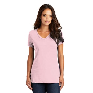 Camiseta de manga corta con cuello en V para mujer, color rosa claro, camisetas de algodón con cuello en V para mujer - Product Image 1