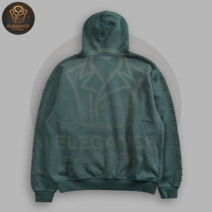 Green Embroidered Fleece Hoodies for Men Breathable Eco-Friendly Custom Streetwear OEM/ODM Service Best Supplier - Product Image 2