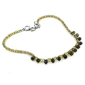 Bracelet de cheville en pierres précieuses pour femmes, plaqué or 18 carats, acier inoxydable, strass, jade - Product Image 1