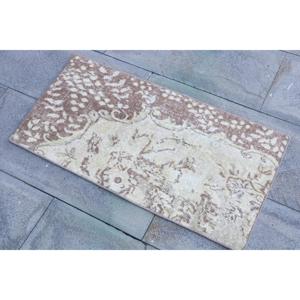 Vintage 1.5x2.9 ft Small Turkish Rug <b>Brown</b> White Oriental <b>Wool</b> Patchwork Rug with Latex Backing Eco-Friendly Home Decor - Product Image 2