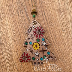 Vente chaude Western cuir usiné à la main ornements d'arbre de Noël haute qualité en cuir de vachette véritable tentures ornements de Noël - Product Image 1