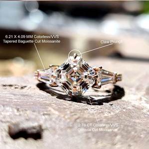 Anillos Solitarios de Corte Asscher 3Ct para Mujer Fabricados en Plata de Ley 925 y Diamantes Moissanita - Product Image 2