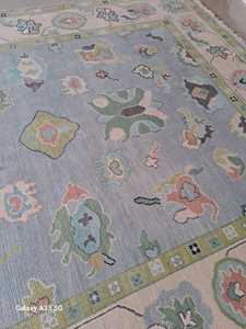 Haut Antique 8x10 noué à la main Oushak tapis bleu vert traditionnel persan Design turc pour salon taille 6x9 ensembles de tapis - Product Image 3