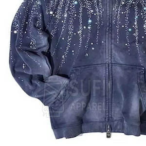 Sweat-shirts à capuche en coton 100% de haute qualité à étiquette privée, avec strass, couleurs et logo personnalisés, commandes en gros, écologiques et respirants - Product Image 4