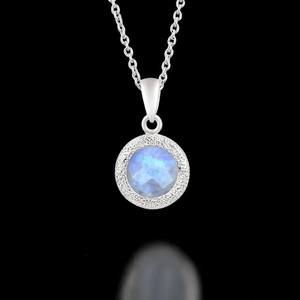 Elegante collar con colgante de piedra lunar de Plata de Ley 925, diseño martillado Natural para bodas, fiestas, regalo, cadena de eslabones, joyería - Product Image 4