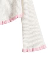 Pull court en tricot blanc et rose personnalisé par le fabricant, design à volants en forme de cœur, manches longues évasées, style coréen mignon, haut tendance