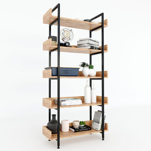 Étagère décorative à 5 niveaux Vernon 80x32x162cm en bois d'hévéa, type sur pied pour salon KS68071 - Product Image 1