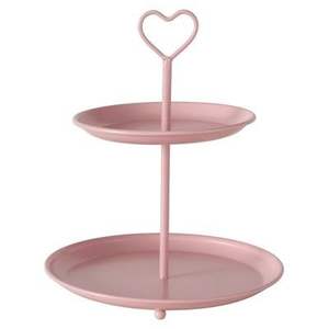 Support à gâteau en métal de couleur rose au design unique avec 2 étages Décoration de fête de mariage Événement Présentoir pour collations et biscuits - Product Image 1