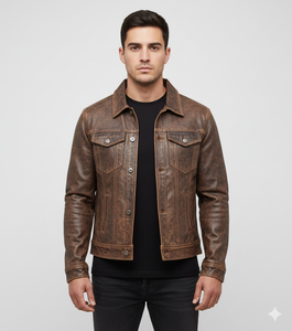 Veste en cuir de vachette marron vintage de luxe prête à expédier en peau de vache pure Vestes en cuir de conception vintage pour l'hiver - Product Image 1