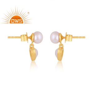Pendientes colgantes de piedras preciosas de piedra de luna y Perla chapada en oro de 18 quilates de plata esterlina más vendida, fabricante de joyería fina Demi - Product Image 3
