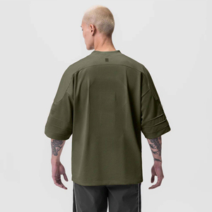 Ras du cou sérigraphié streetwear boxy fit maille jersey t-shirt personnalisé côtelé décolleté ample polyester t-shirt pour hommes - Product Image 2