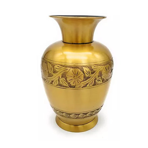 Decorative Vase Modern Brass Plated Flower Vase Engraved Design Handcrafted <b>Metal</b> Table Top Decorative Vase Home Decor - Product Image 1