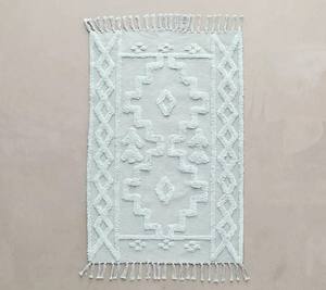 Usine en gros de luxe coton Jacquard jeter couverture Super doux touffeté à la main avec de longues franges couleur blanche - Product Image 3