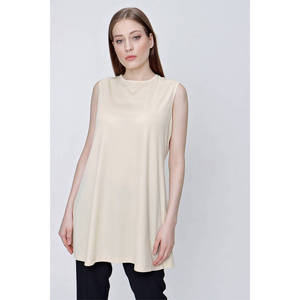 Tunique sans manches en mousseline de soie beige - Product Image 2