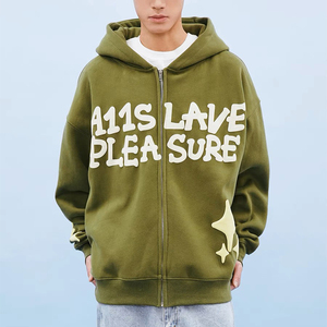 Alta calidad personalizado al por mayor de los hombres de cremallera completa Puff impresión bordado sudaderas con capucha fabricantes para ropa de aduanas - Product Image 3