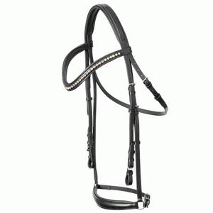 Cheval équestre noir, muserolle goutte Bride Noir/Chrystal Muserolle et bandeau frontal doux rembourré en acier inoxydable argent raccord - Product Image 4