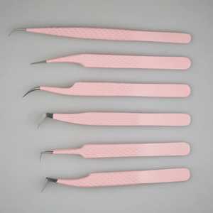 Pinzas de Precisión para Extensión de Pestañas, de Acero Inoxidable, con Punta de Fibra Rosa, Logotipo Personalizado, 90 Grados, Uso Profesional - Product Image 1