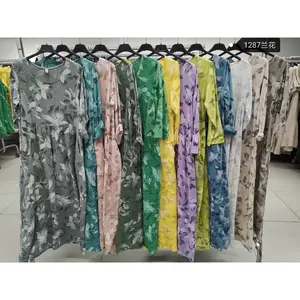 Best Product Of Italian Made Comfortable Casual Dress 100% Linen With Floral Jersy Cotton Printing For Summer Color