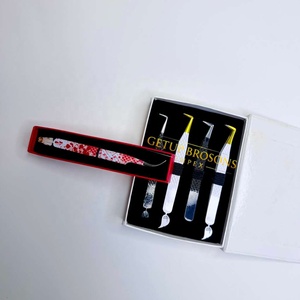 Pince à épiler pour cils GETUP BROSONS IMPEX de haute qualité en acier inoxydable, plusieurs couleurs, pointe lisse, poignée diamantée, antimagnétique - Product Image 1