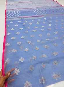 Exclusivo de moda Deshi Dhakai Jamdani Sharee calidad de exportación para mujeres JAMDANI tela azul verde dorado cielo azul de Bangladesh - Product Image 4