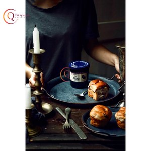 Plateau de service plaqué pour collations et boissons de table de ferme Nouveau plateau rond décoratif galvanisé avec poignée Plats et assiettes - Product Image 5