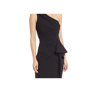 Abito lungo monospalla nero in crêpe con volant Vince Camuto, silhouette aderente, vita naturale, taglia 8 - Product Image 5