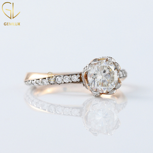 Nouveau Design Art Déco 1CT Round Cut Moissanite Diamond Bague de fiançailles de mariage deux tons pour les femmes - Product Image 6