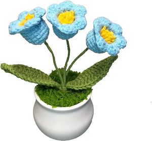 Décoration artisanale : pots de fleurs artificielles, fleurs en laine faites à la main, marguerites et tournesols en fil tricoté par des fournisseurs indiens - Product Image 1