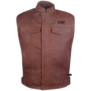 <b>Mens</b> Brown color Leather <b>Vest</b> Classic Sleeveless Biker Jacket with Zipper or Button Closure Custom Logo Available - Product Image 3