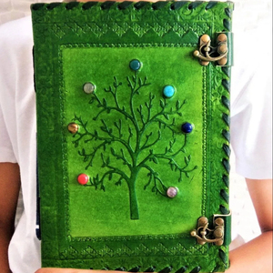 สมุดปกหนังพิมพ์ลายกริมมัวร์สำหรับสมุดโน้ต7หินแบบเกลียวจัดระเบียบด้ายเย็บติดอานลายต้นไม้ของขวัญสไตล์ที่วางแผนไดอารี่ - Product Image 1