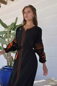 Dernière robe longue Boho au design moderne et élégant pour femmes robe écologique tissée à manches longues avec broderie à la taille naturelle - Product Image 2