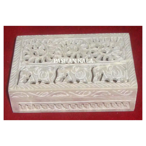 Caja de joyería de piedra de jabón natural tallada a mano con diseño de flor y elefante, diseño clásico para mayoristas, fabricantes y en grandes cantidades. - Product Image 1