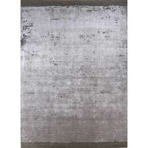 Tapis en laine et soie de bambou noué à la main Kavi gris et noir, motif abstrait rectangulaire Théorie du Chaos pour salon d'adolescents Esk-328 - Product Image 1