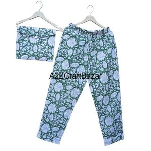 Conjunto de Pijama de Verano para Mujer con Estampado Floral, Cuello Redondo Suave, Mangas Largas, Cierre con Cordón, 100% Algodón de Punto - Product Image 3