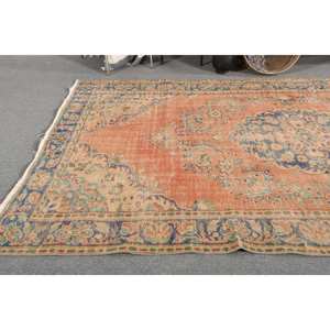 Tapis Oriental Orange Bleu Vintage Turc 5'9 "x 9' Patchwork Plat Tissage Technique pour Salon Décor Couloir Laine Latex - Product Image 2